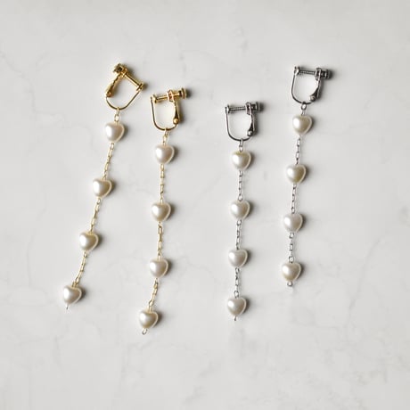 heart pearl chain pierce / earring M