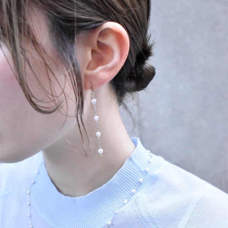 heart pearl chain pierce/earring S | ISRIE