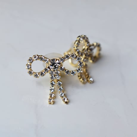 mini ribbon rhinestone pierce / earring