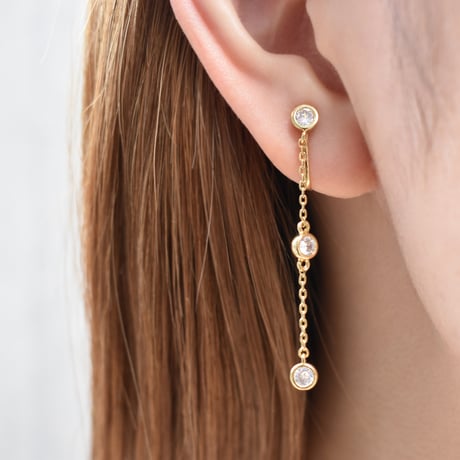 zirconia chain pierce / earring