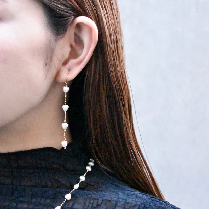 heart pearl chain pierce / earring M | ISRIE