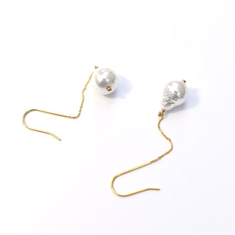 chain baroque glass pearl pierce/earring M