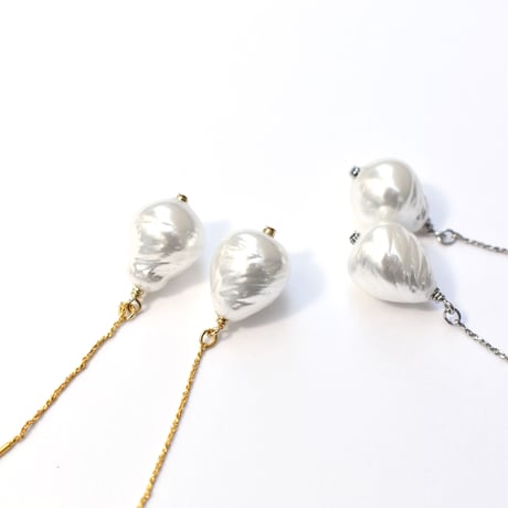 chain baroque glass pearl pierce/earring S