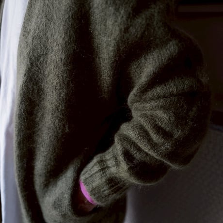 Kid Mohair Cardigan "Olive Gray"