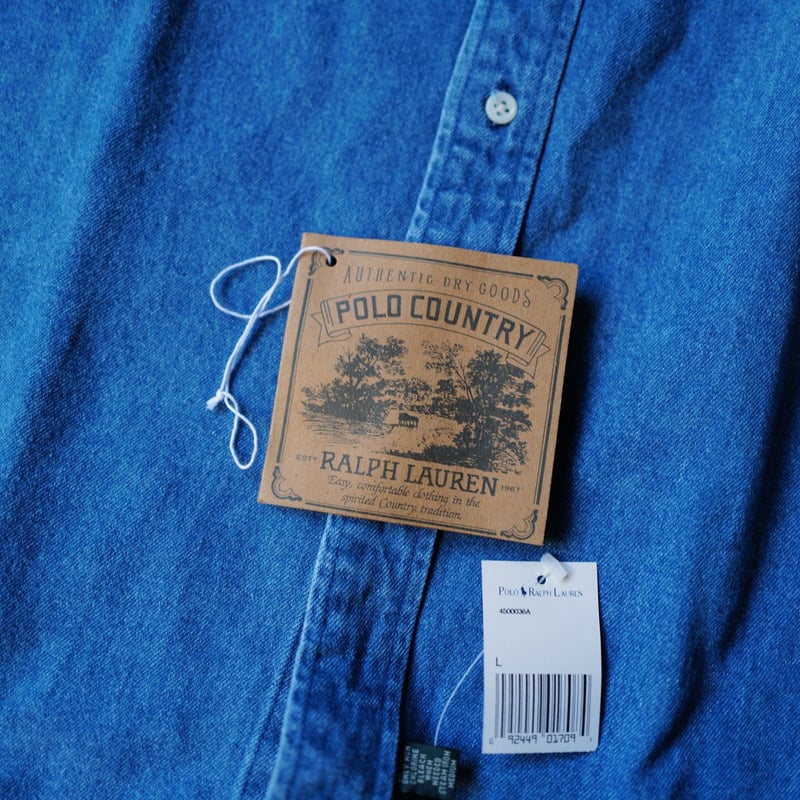 【激レア】最初期 唯一無二 polo country×RRL Wネーム L］POLO COUNTRY Denim SHIRTS _80-90s vintage_no