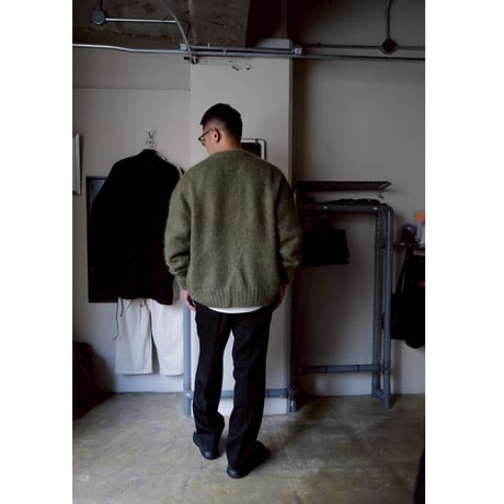 Kid Mohair Cardigan "Olive Gray"