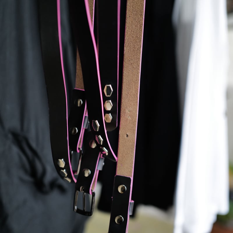 anytee classics] Narrow Long Belt_Black Pink