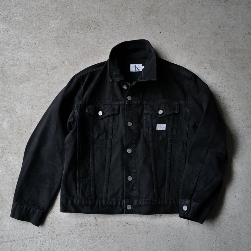 90sCalvinKleinカルバンクラインUSA製ブラックデニムジャケットL黒