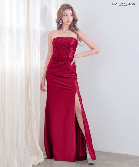 【JEAN MACLEAN】ストレッチシャイニーサテン/ベア/スリット入り/LongDress【61262】