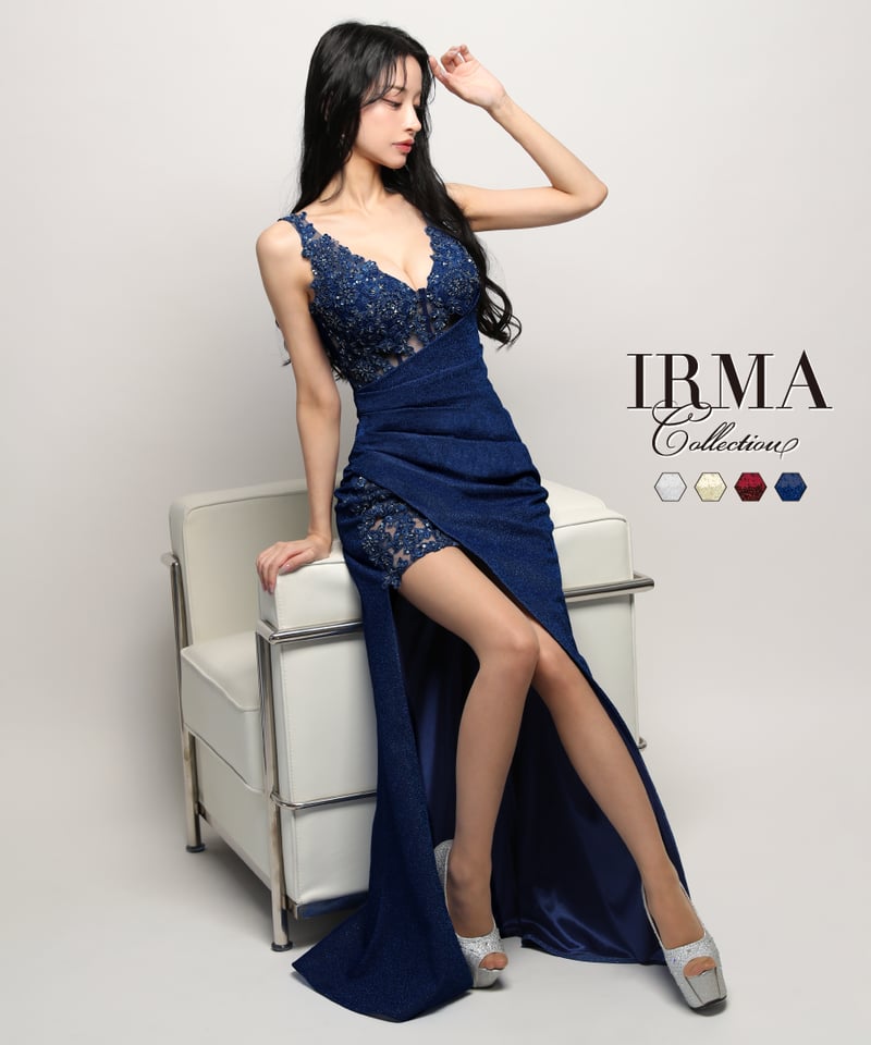 IRMA】ラメニット/レース/刺繡/スリット入り/LongDress【51945】 | IR