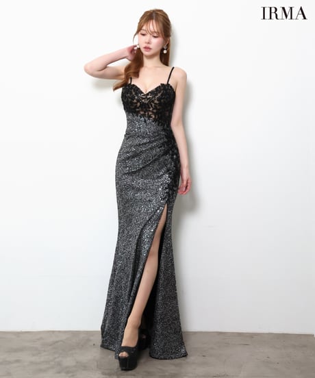 【JEAN MACLEAN】ニットスパンコール/レース/スリット入り/LongDress【61143】