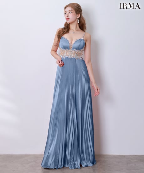 【IRMA】ストレッチサテン/プリーツ/シアー/刺繡/LongDress【61261】