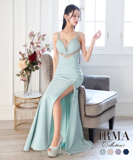 IRMA】ラメニット/カットアウト/シアー/刺繡/LongDress【51856