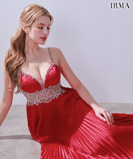 【IRMA】ストレッチサテン/プリーツ/シアー/刺繡/LongDress【61261】