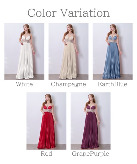 【IRMA】ストレッチサテン/プリーツ/シアー/刺繡/LongDress【61261】