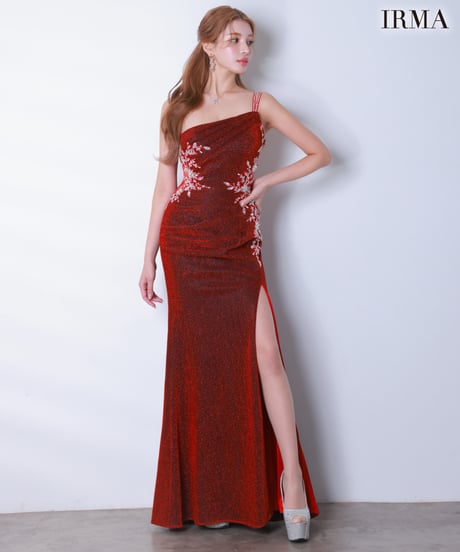 【IRMA】ラメニット/ワンショル/刺繡/スリット入り/LongDress【61259】