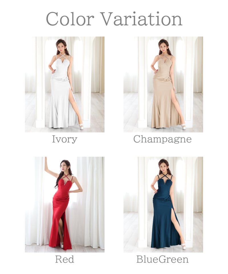 IRMA】ワンカラー/ストレッチサテン/スリット入り/LongDress IRMA】ワンカラー/ストレッチサテン/スリット入り/LongDress