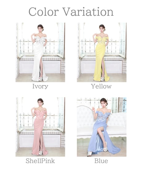 【IRMA】オフショル/3Dフラワーレース/スリット入り/LongDress【51796-3】