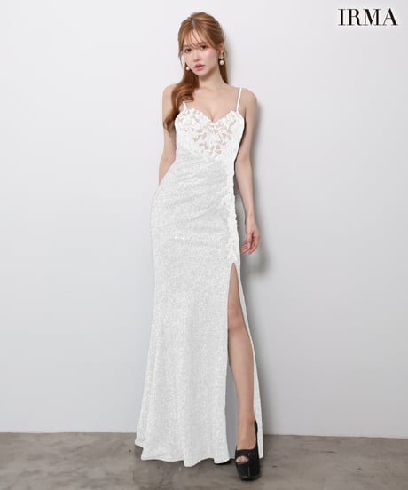 【JEAN MACLEAN】ニットスパンコール/レース/スリット入り/LongDress【61143】