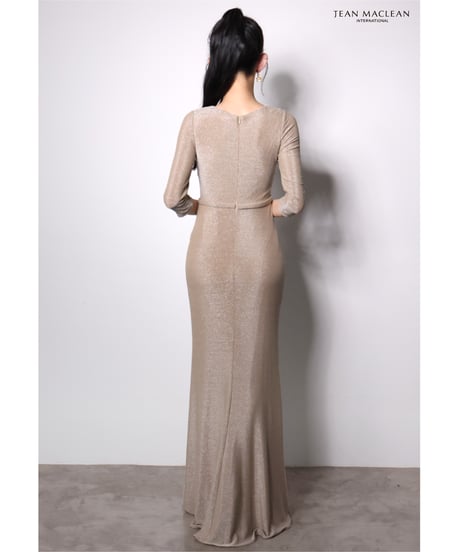 【JEAN MACLEAN】ラメニット/ロングスリーブ/スリット入り/LongDress【51001-2】