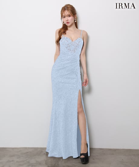 【JEAN MACLEAN】ニットスパンコール/レース/スリット入り/LongDress【61143】
