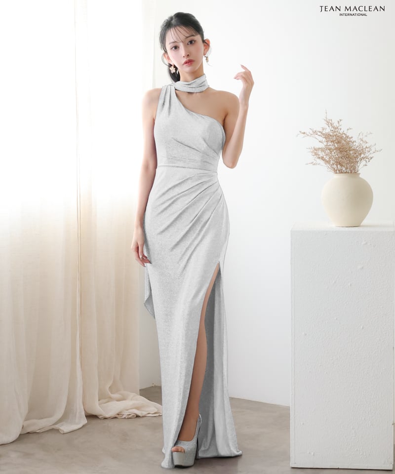 IRMA】ラメニット/ワンショルダー/スリット入り/LongDress IRMA】ラメニット/ワンショルダー/スリット入り/LongDress