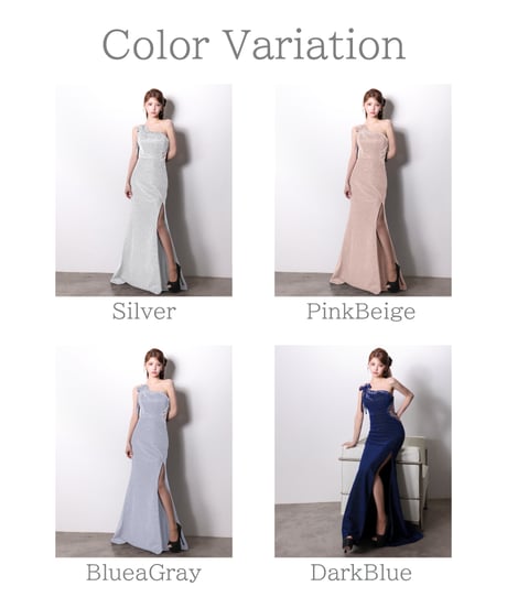 【IRMA】ラメニット/ワンショルダー/刺繡付き/LongDress【61028-1】