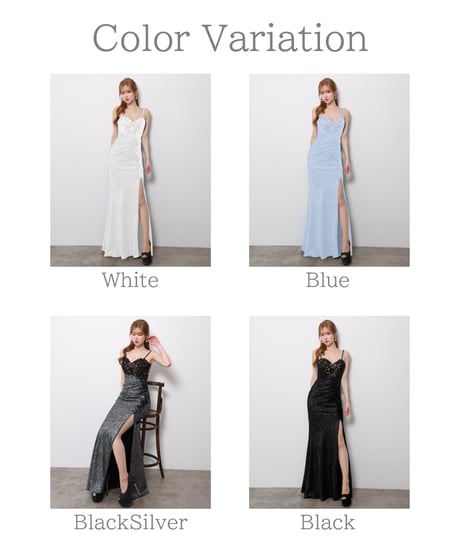 【JEAN MACLEAN】ニットスパンコール/レース/スリット入り/LongDress【61143】