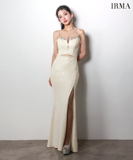 【IRMA】スパンコール/刺繡/スリット入り/LongDress【61026-1】