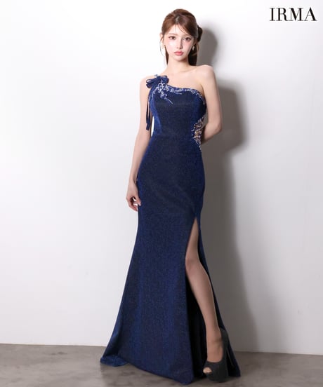【IRMA】ラメニット/ワンショルダー/刺繡付き/LongDress【61028-1】