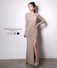 【JEAN MACLEAN】ラメニット/ロングスリーブ/スリット入り/LongDress【51001-2】