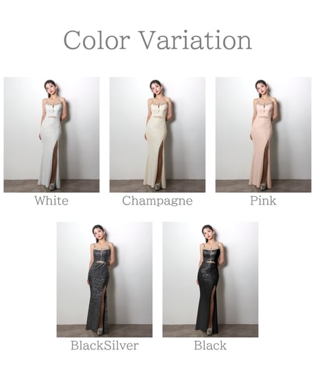 【IRMA】スパンコール/刺繡/スリット入り/LongDress【61026-1】