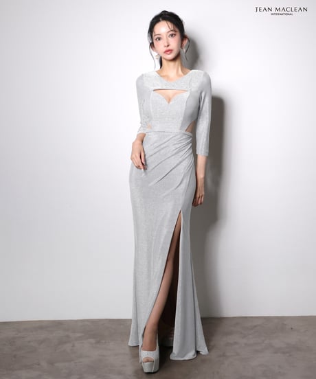 【JEAN MACLEAN】ラメニット/ロングスリーブ/スリット入り/LongDress【51001-2】