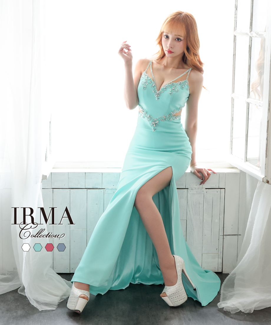 【IRMA】ワンカラー/サイドシアー/スリット入り/LongDress【41527】