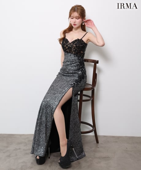 【JEAN MACLEAN】ニットスパンコール/レース/スリット入り/LongDress【61143】