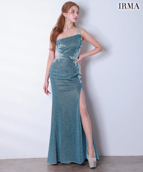 【IRMA】ラメニット/ワンショル/刺繡/スリット入り/LongDress【61259】