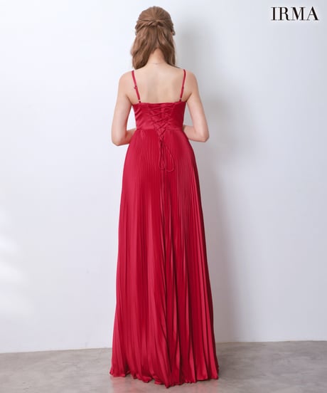 【IRMA】ストレッチサテン/プリーツ/シアー/刺繡/LongDress【61261】