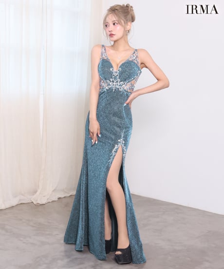 【IRMA】ラメニット/スリット入り/LongDress/OP【61196】