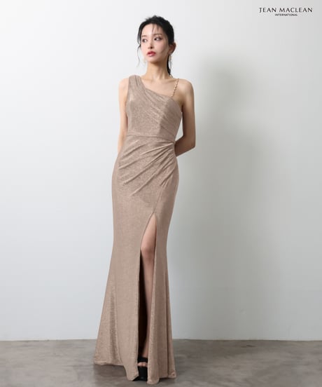 【JEAN MACLEAN】ラメニット/ワンショルダー/スリット入り/LongDress【51947-2】