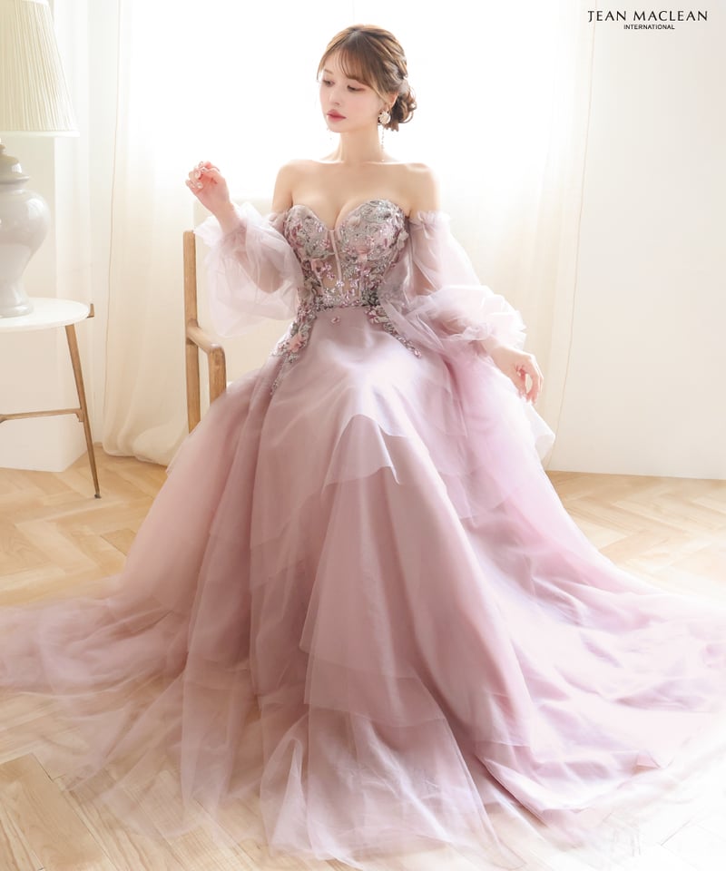 JEAN MACLEAN】ネット/刺繡/姫/スリーブ付き/LongDress【51933】