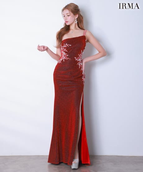 【IRMA】ラメニット/ワンショル/刺繡/スリット入り/LongDress【61259】