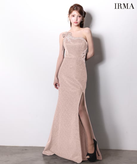 【IRMA】ラメニット/ワンショルダー/刺繡付き/LongDress【61028-1】