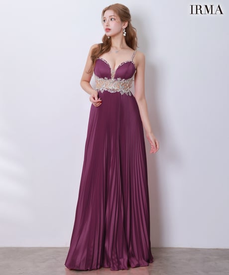 【IRMA】ストレッチサテン/プリーツ/シアー/刺繡/LongDress【61261】