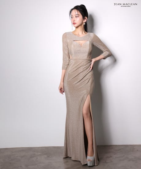 【JEAN MACLEAN】ラメニット/ロングスリーブ/スリット入り/LongDress【51001-2】