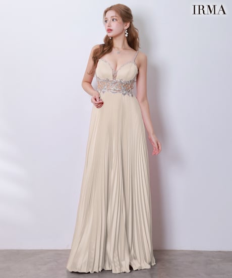 【IRMA】ストレッチサテン/プリーツ/シアー/刺繡/LongDress【61261】
