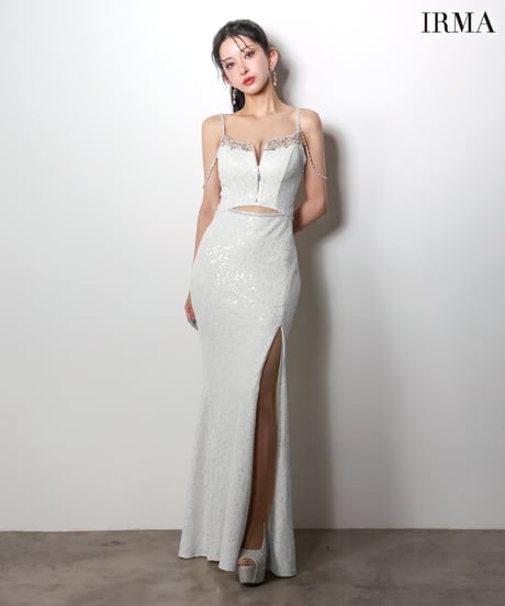 【IRMA】スパンコール/刺繡/スリット入り/LongDress【61026-1】