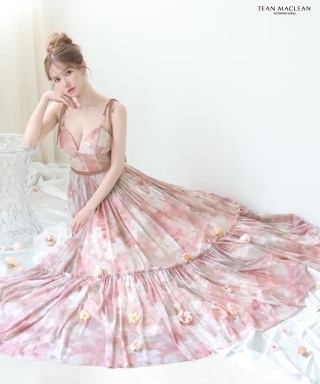 【JEAN MACLEAN】スタッズ付きフラワープリントパワーネット/LongDress【61202】