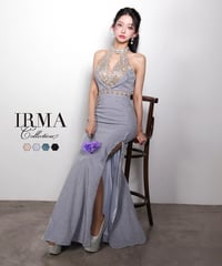 【IRMA】ラメニット/刺繡/ホルター/スリット入り/LongDress【61057-1】
