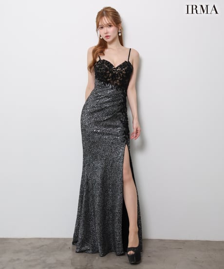 【JEAN MACLEAN】ニットスパンコール/レース/スリット入り/LongDress【61143】
