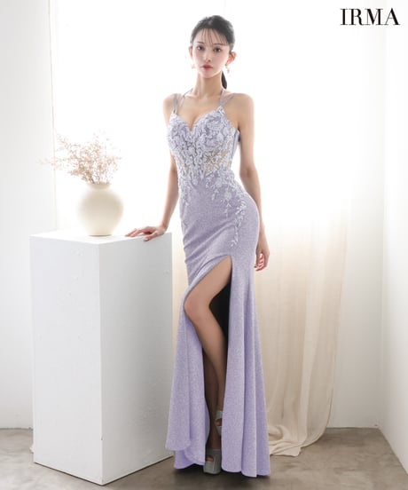 【IRMA】ラメニット/刺繡/スリット入り/LongDress【51922-2】